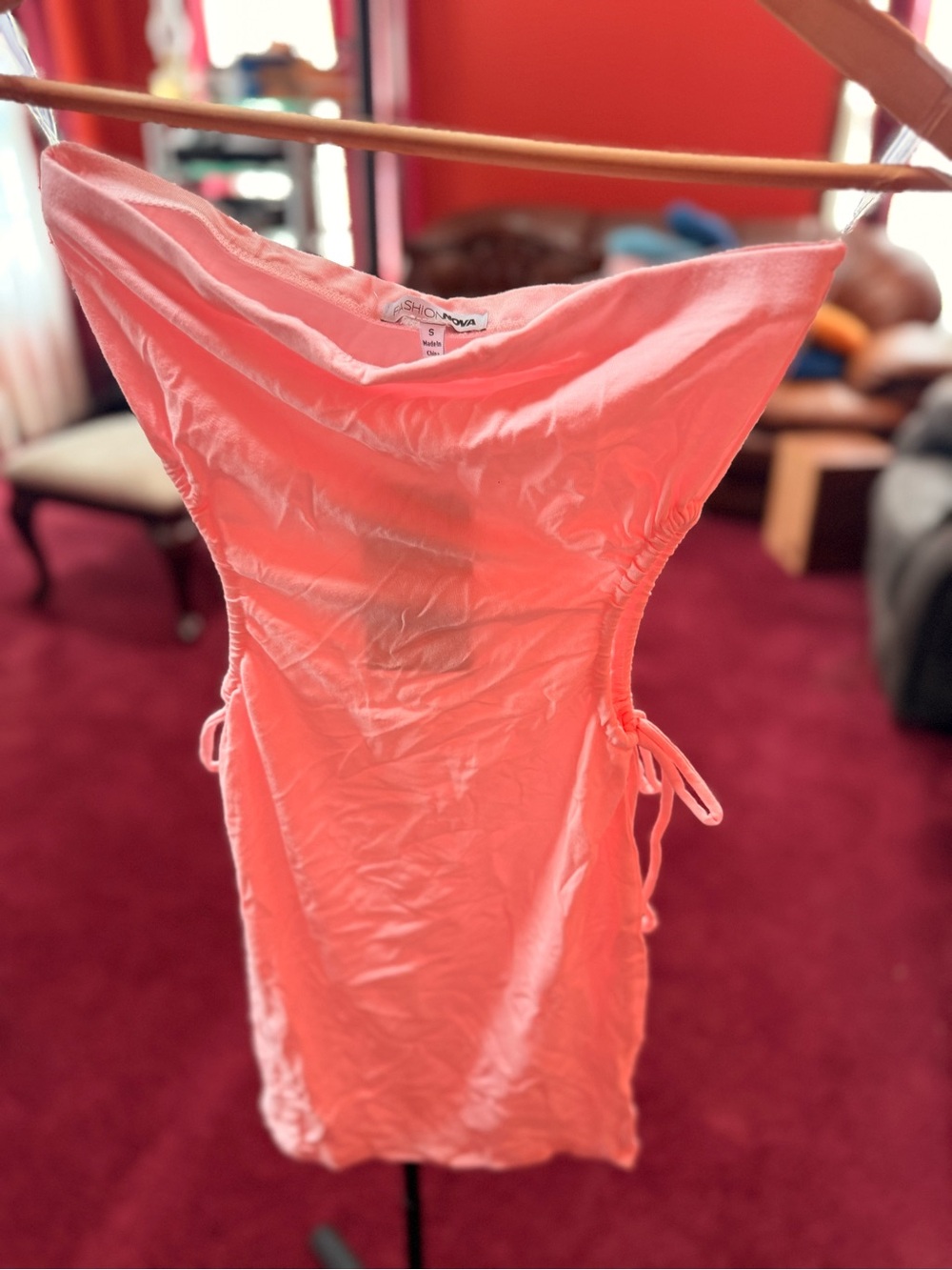 Fashion Nova Coral Pink Side-Tie Mini Dress